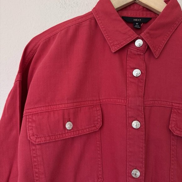 Next Womens Size Medium Oversized Button Front Shirt Front Pockets RedTop - Picture 2 of 6